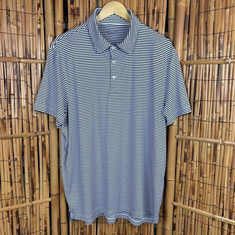 J‎ CREW Performance Polo Shirt Men's XL Short Sleeve Navy Blue White Stripe Golf